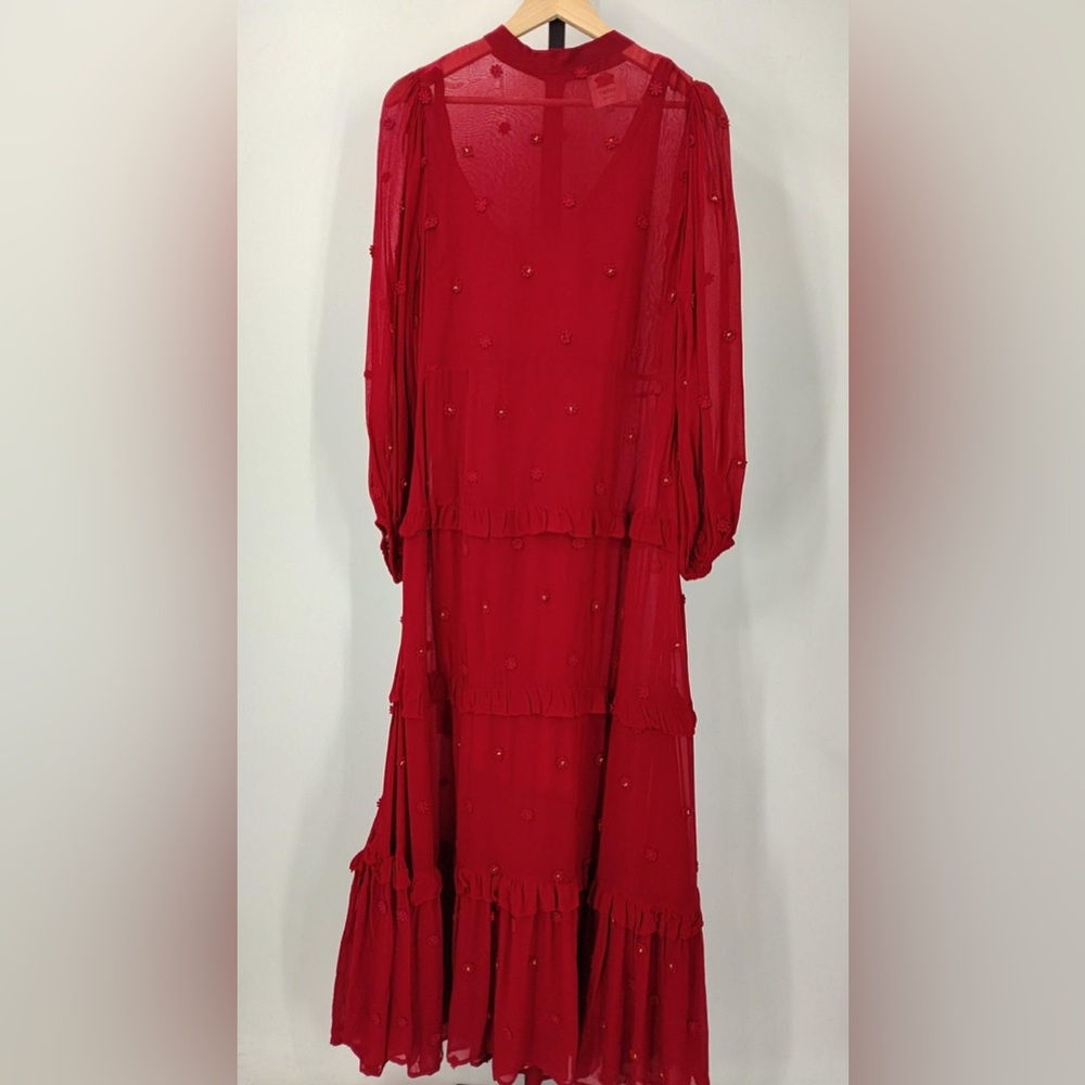 Farm Rio Red Ruffle Long Sleeve Maxi Dress - Picture 6 of 7